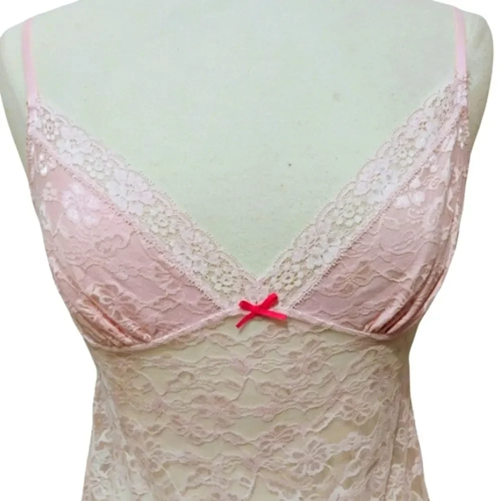 Nightie Chemise Slip Dress Lace Stretchy Babydoll Coquette Pink Dainty Feminine